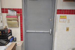 Steel door replacement and signage repair Godfathers pizza in Dunville Steel door replacement and signage repair Godfathers pizza in Dunville