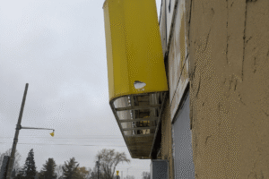 Steel door replacement and signage repair Godfathers pizza in Dunville Steel door replacement and signage repair Godfathers pizza in Dunville